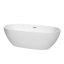 Wyndham Collection Juno 71 inch Freestanding Bathtub in White with Brushed Nickel Drain and Overflow Trim