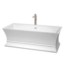 Wyndham Collection Jamie 67 inch Soaking Bathtub in White with Brushed Nickel Trim, and Brushed Nickel Floor Mounted Faucet