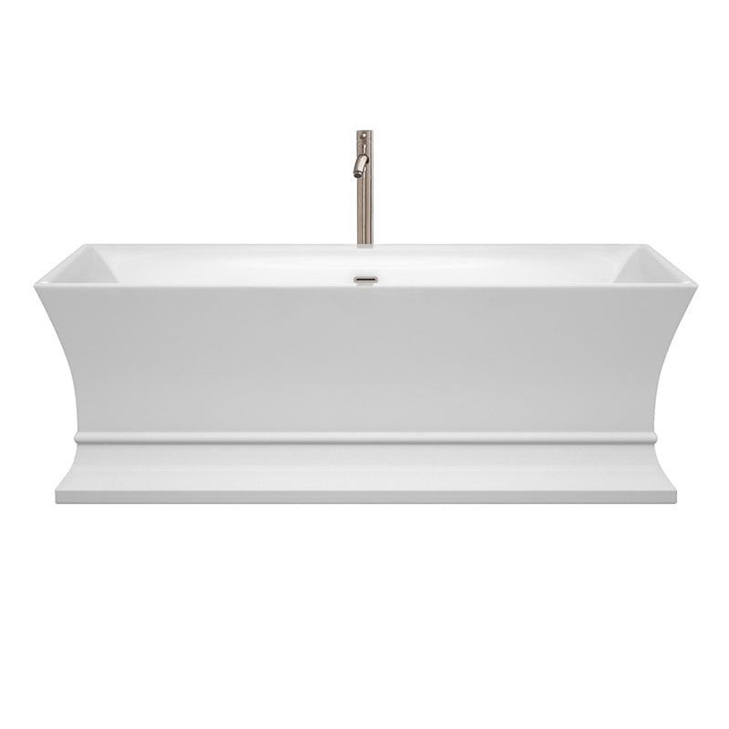 Wyndham Collection Jamie 67 inch Soaking Bathtub in White with Brushed Nickel Trim, and Brushed Nickel Floor Mounted Faucet 2