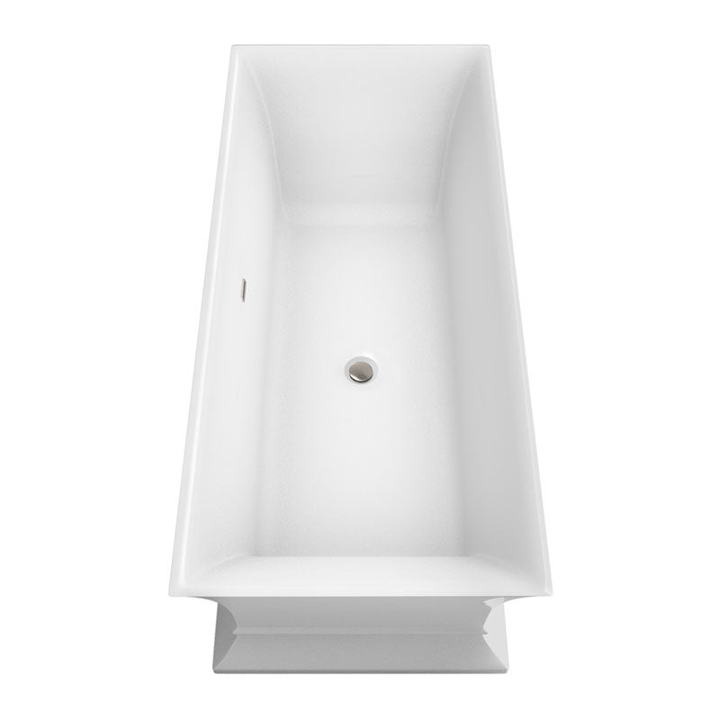 Wyndham Collection Jamie 67 inch Soaking Bathtub in White with Brushed Nickel Trim, and Brushed Nickel Floor Mounted Faucet 3