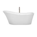 Wyndham Collection Janice 67 inch Soaking Bathtub in White with Brushed Nickel Trim, and Brushed Nickel Floor Mounted Faucet 2