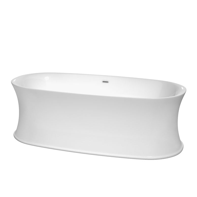 Wyndham Collection Kara 71 inch Soaking Bathtub in White with Polished Chrome Trim