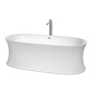 Wyndham Collection Kara 71 inch Soaking Bathtub in White with Brushed Nickel Trim, and Brushed Nickel Floor Mounted Faucet