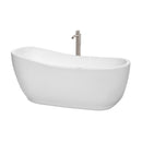 Wyndham Collection Margaret 66 inch Soaking Bathtub in White with Brushed Nickel Trim, and Brushed Nickel Floor Mounted Faucet