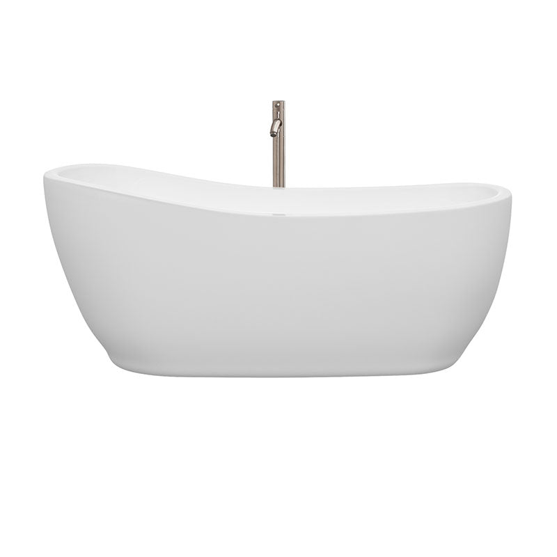 Wyndham Collection Margaret 66 inch Soaking Bathtub in White with Brushed Nickel Trim, and Brushed Nickel Floor Mounted Faucet 2