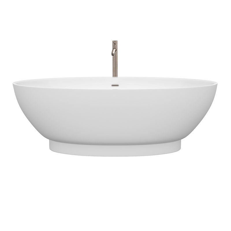 Wyndham Collection Helen 70 inch Soaking Bathtub in White with Brushed Nickel Trim, and Brushed Nickel Floor Mounted Faucet 2