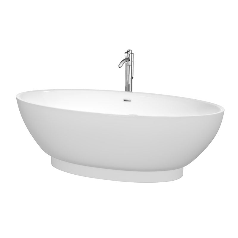 Wyndham Collection Helen 70 inch Soaking Bathtub in White with Polished Chrome Trim, and Polished Chrome Floor Mounted Faucet