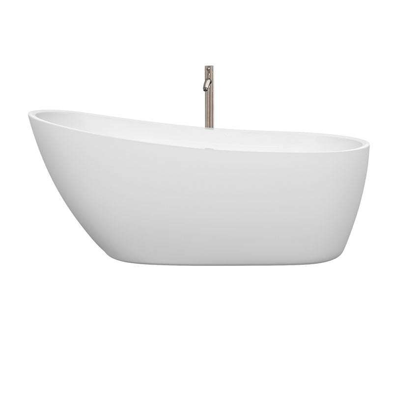 Wyndham Collection Florence 68 inch Soaking Bathtub in White with Brushed Nickel Trim, and Brushed Nickel Floor Mounted Faucet 2