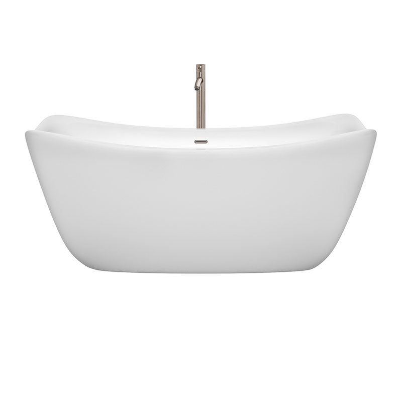 Wyndham Collection Donna 67 inch Soaking Bathtub in White with Brushed Nickel Trim, and Brushed Nickel Floor Mounted Faucet 2