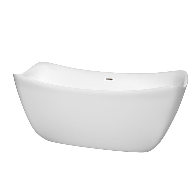 Wyndham Collection Donna 67 inch Soaking Bathtub in White with Brushed Nickel Trim