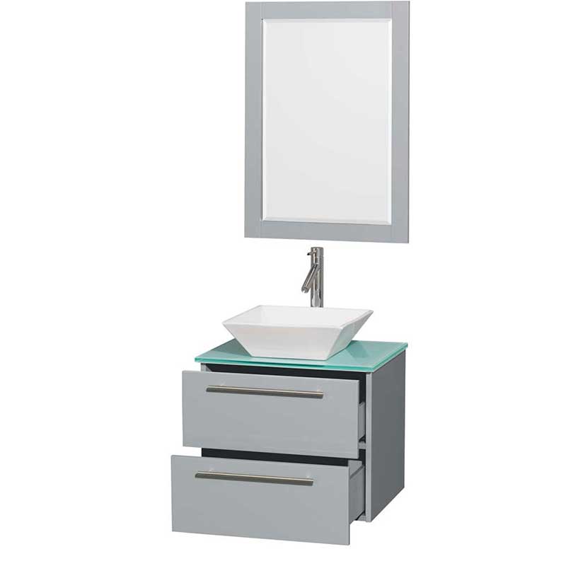 Amare 24" Single Bathroom Vanity in Dove Gray, Green Glass Countertop, Pyra White Porcelain Sink and 24" Mirror 2