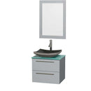 Amare 24" Single Bathroom Vanity in Dove Gray, Green Glass Countertop, Altair Black Granite Sink and 24" Mirror