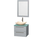 Amare 24" Single Bathroom Vanity in Dove Gray, Green Glass Countertop, Arista Ivory Marble Sink and 24" Mirror