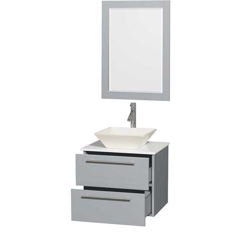 Amare 24" Single Bathroom Vanity in Dove Gray, White Man-Made Stone Countertop, Pyra Bone Porcelain Sink and 24" Mirror 2