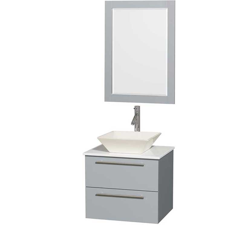 Amare 24" Single Bathroom Vanity in Dove Gray, White Man-Made Stone Countertop, Pyra Bone Porcelain Sink and 24" Mirror