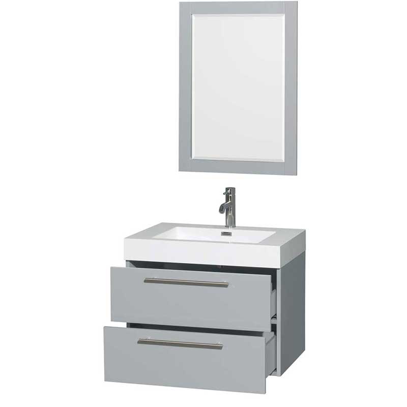 Amare 30" Single Bathroom Vanity in Dove Gray, Acrylic Resin Countertop, Integrated Sink and 24" Mirror 2