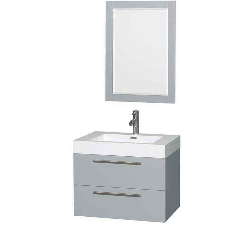 Amare 30" Single Bathroom Vanity in Dove Gray, Acrylic Resin Countertop, Integrated Sink and 24" Mirror