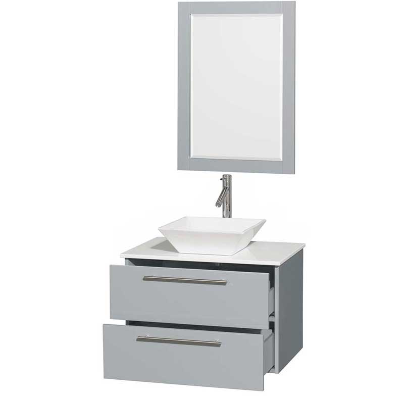 Amare 30" Single Bathroom Vanity in Dove Gray, White Man-Made Stone Countertop, Pyra White Porcelain Sink and 24" Mirror 2