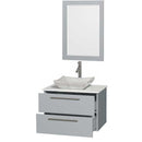 Amare 30" Single Bathroom Vanity in Dove Gray, White Man-Made Stone Countertop, Avalon White Carrera Marble Sink and 24" Mirror 2