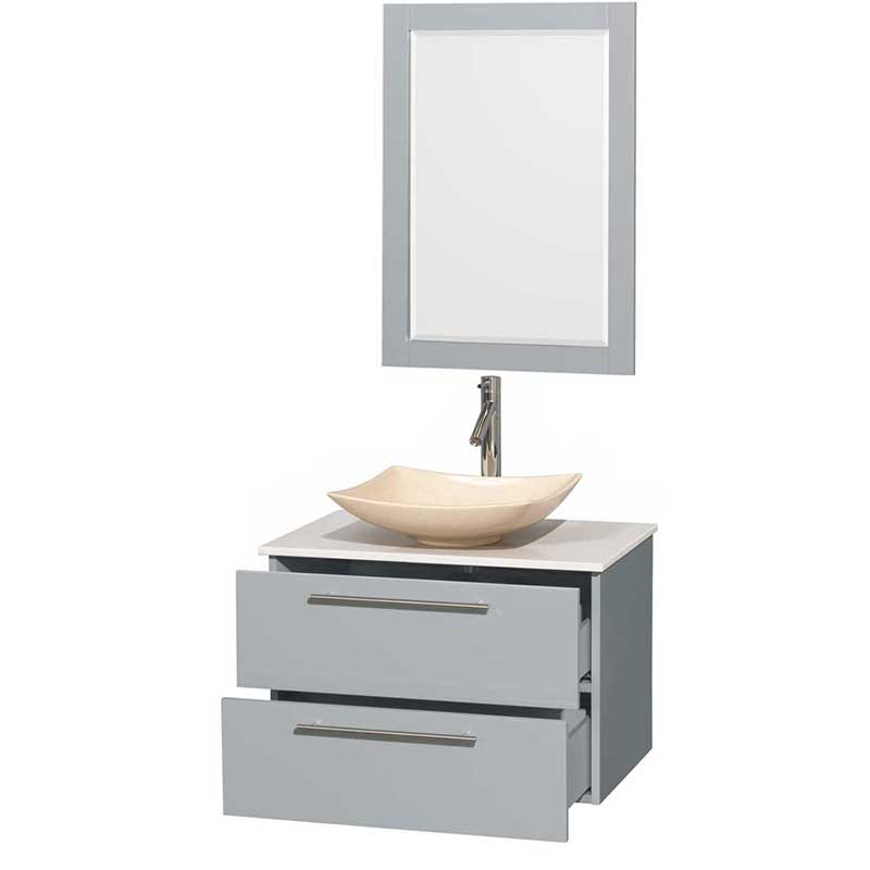 Amare 30" Single Bathroom Vanity in Dove Gray, White Man-Made Stone Countertop, Arista Ivory Marble Sink and 24" Mirror 2