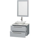 Amare 30" Single Bathroom Vanity in Dove Gray, White Man-Made Stone Countertop, Arista White Carrera Marble Sink and 24" Mirror 2