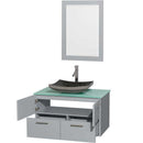 Amare 36" Single Bathroom Vanity in Dove Gray, Green Glass Countertop, Altair Black Granite Sink and 24" Mirror 2
