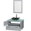 Amare 36" Single Bathroom Vanity in Dove Gray, Green Glass Countertop, Arista Black Granite Sink and 24" Mirror 2