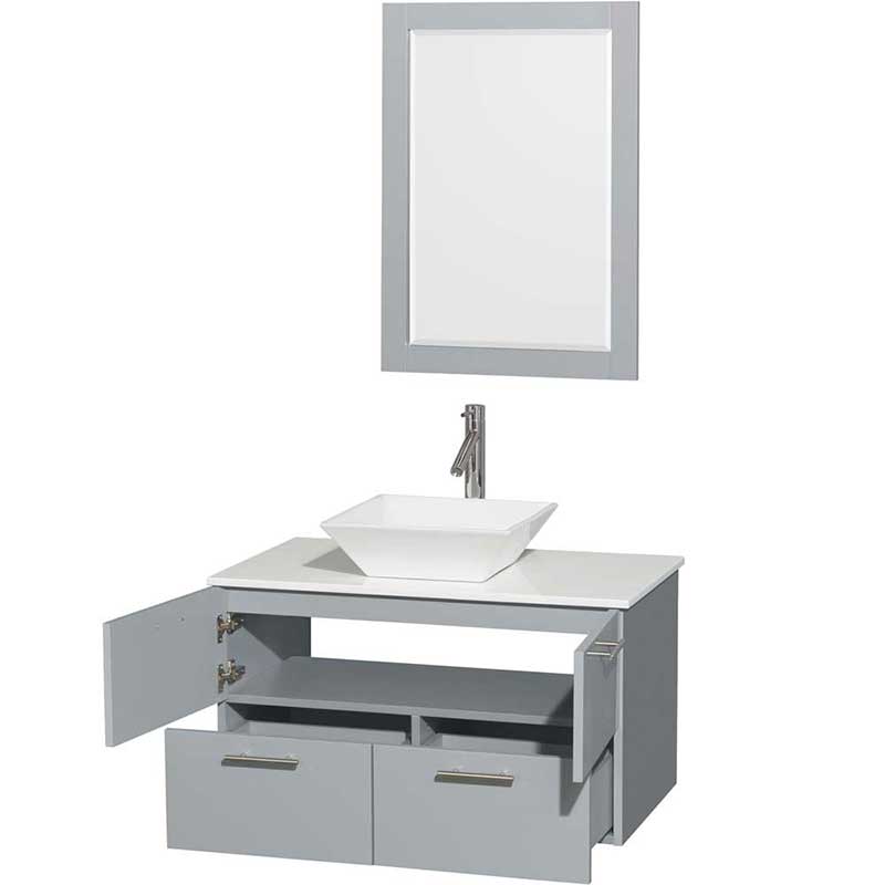 Amare 36" Single Bathroom Vanity in Dove Gray, White Man-Made Stone Countertop, Pyra White Porcelain Sink and 24" Mirror 2