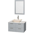 Amare 36" Single Bathroom Vanity in Dove Gray, White Man-Made Stone Countertop, Avalon Ivory Marble Sink and 24" Mirror