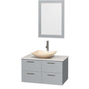 Amare 36" Single Bathroom Vanity in Dove Gray, White Man-Made Stone Countertop, Arista Ivory Marble Sink and 24" Mirror