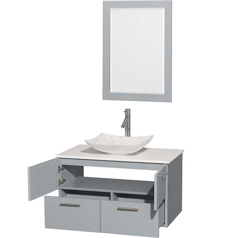 Amare 36" Single Bathroom Vanity in Dove Gray, White Man-Made Stone Countertop, Arista White Carrera Marble Sink and 24" Mirror 2