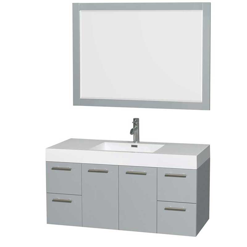 Amare 48" Single Bathroom Vanity in Dove Gray, Acrylic Resin Countertop, Integrated Sink and 46" Mirror