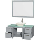 Amare 48" Single Bathroom Vanity in Dove Gray, Green Glass Countertop, Pyra Bone Porcelain Sink and 46" Mirror 2