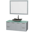 Amare 48" Single Bathroom Vanity in Dove Gray, Green Glass Countertop, Altair Black Granite Sink and 46" Mirror