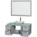 Amare 48" Single Bathroom Vanity in Dove Gray, Green Glass Countertop, Avalon White Carrera Marble Sink and 46" Mirror 2
