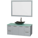 Amare 48" Single Bathroom Vanity in Dove Gray, Green Glass Countertop, Arista Black Granite Sink and 46" Mirror