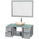 Amare 48" Single Bathroom Vanity in Dove Gray, Green Glass Countertop, Arista Ivory Marble Sink and 46" Mirror 2
