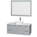 Amare 48" Single Bathroom Vanity in Dove Gray, White Man-Made Stone Countertop, Pyra White Porcelain Sink and 46" Mirror