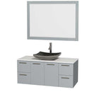 Amare 48" Single Bathroom Vanity in Dove Gray, White Man-Made Stone Countertop, Altair Black Granite Sink and 46" Mirror