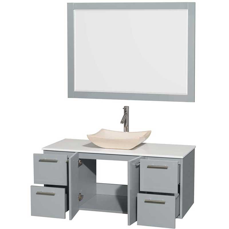 Amare 48" Single Bathroom Vanity in Dove Gray, White Man-Made Stone Countertop, Avalon Ivory Marble Sink and 46" Mirror 2