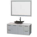 Amare 48" Single Bathroom Vanity in Dove Gray, White Man-Made Stone Countertop, Arista Black Granite Sink and 46" Mirror