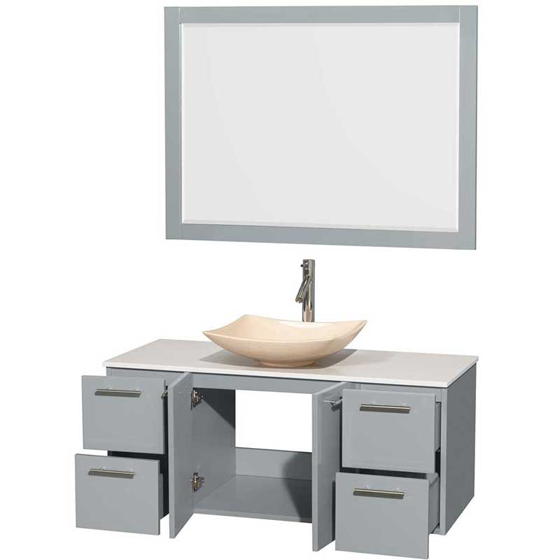 Amare 48" Single Bathroom Vanity in Dove Gray, White Man-Made Stone Countertop, Arista Ivory Marble Sink and 46" Mirror 2