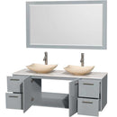 Amare 60" Double Bathroom Vanity in Dove Gray, White Man-Made Stone Countertop, Arista Ivory Marble Sinks and 58" Mirror 2