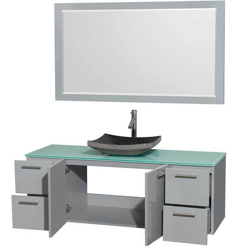 Amare 60" Single Bathroom Vanity in Dove Gray, Green Glass Countertop, Altair Black Granite Sink and 58" Mirror 2