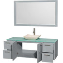 Amare 60" Single Bathroom Vanity in Dove Gray, Green Glass Countertop, Avalon Ivory Marble Sink and 58" Mirror 2