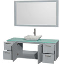 Amare 60" Single Bathroom Vanity in Dove Gray, Green Glass Countertop, Avalon White Carrera Marble Sink and 58" Mirror 2