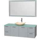 Amare 60" Single Bathroom Vanity in Dove Gray, Green Glass Countertop, Arista Ivory Marble Sink and 58" Mirror