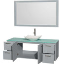 Amare 60" Single Bathroom Vanity in Dove Gray, Green Glass Countertop, Arista White Carrera Marble Sink and 58" Mirror 2
