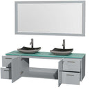 Amare 72" Double Bathroom Vanity in Dove Gray, Green Glass Countertop, Altair Black Granite Sinks and 70" Mirror 2