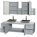 Amare 72" Double Bathroom Vanity in Dove Gray, White Man-Made Stone Countertop, Altair Black Granite Sinks and Medicine Cabinet 2